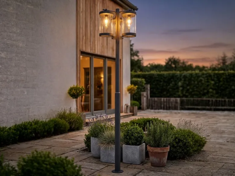 LED Straßenlaterne im Landhausstil, 3-flammig Anthrazit, Höhe 240cm