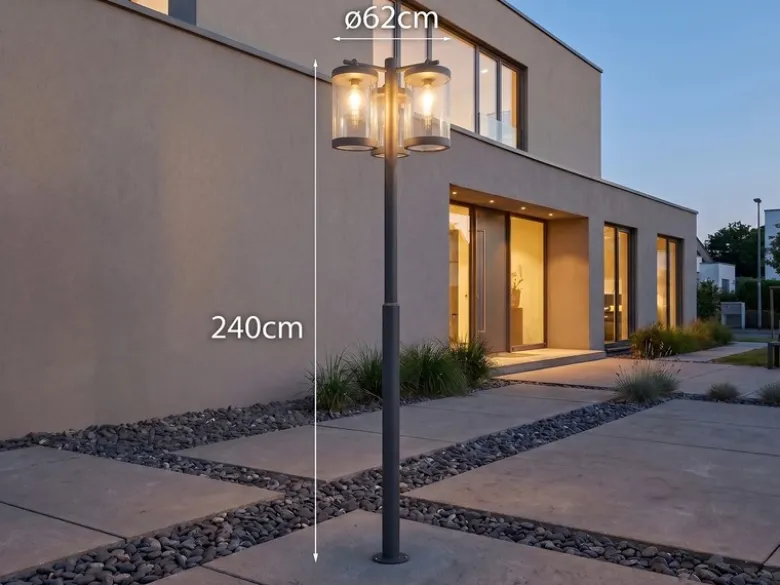 LED Straßenlaterne im Landhausstil, 3-flammig Anthrazit, Höhe 240cm