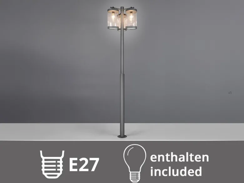 LED Straßenlaterne im Landhausstil, 3-flammig Anthrazit, Höhe 240cm