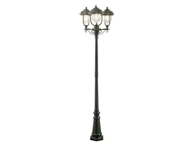 LED Straßenlaterne im Landhausstil, 3-flammig aus Aluminium Grün, Höhe 218cm