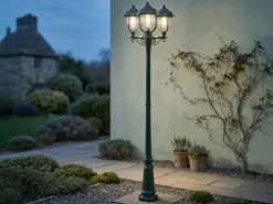 LED Straßenlaterne im Landhausstil, 3-flammig aus Aluminium Grün, Höhe 218cm