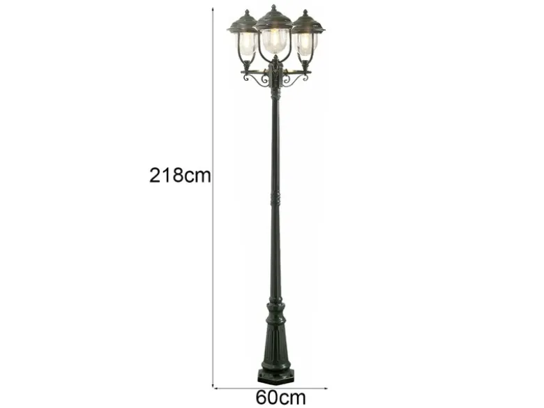 LED Straßenlaterne im Landhausstil, 3-flammig aus Aluminium Grün, Höhe 218cm