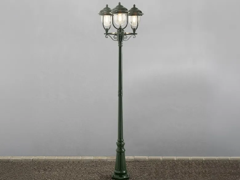 LED Straßenlaterne im Landhausstil, 3-flammig aus Aluminium Grün, Höhe 218cm