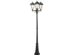 LED Straßenlaterne im Landhausstil, 3-flammig aus Aluminium Schwarz, Höhe 218cm