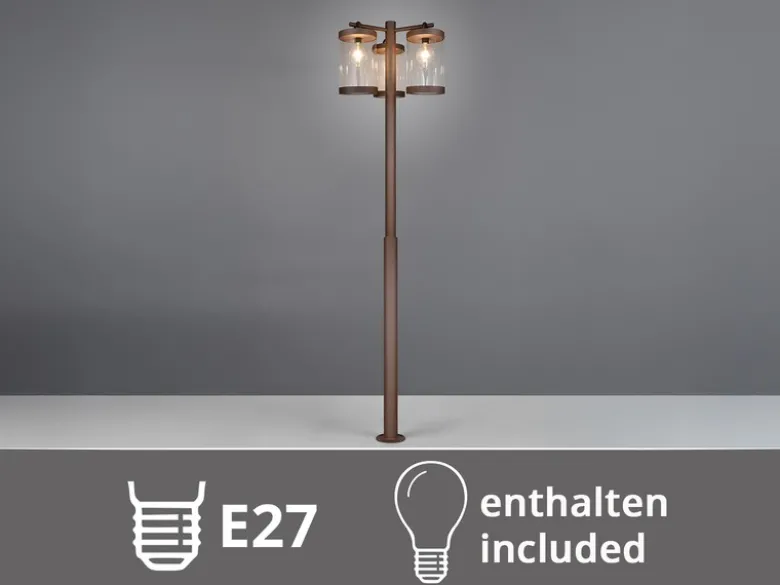 LED Straßenlaterne im Landhausstil, 3-flammig Rostoptik, Höhe 240cm