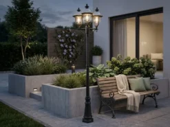 LED Straßenlaterne im Landhausstil, 3-flammig Schwarz-Silber, Höhe 218cm