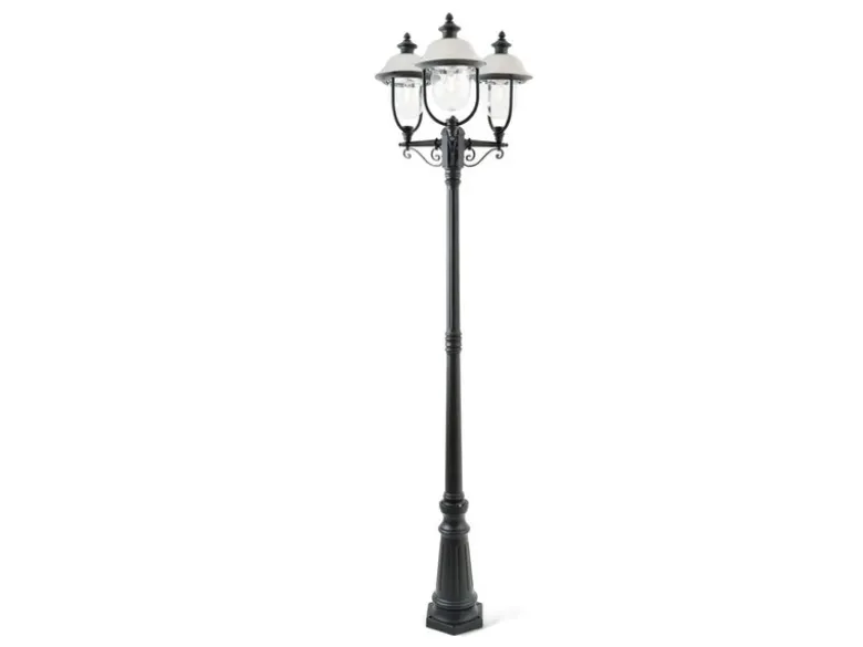 LED Straßenlaterne im Landhausstil, 3-flammig Schwarz-Silber, Höhe 218cm