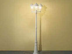 LED Straßenlaterne im Landhausstil, 3-flammig aus Aluminium Weiß, Höhe 218cm
