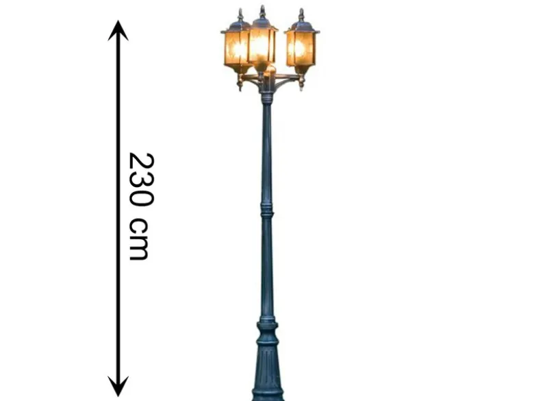 LED Straßenlaterne, Kandelaber im Landhausstil, Schwarz, 3 flammig, Höhe 230cm