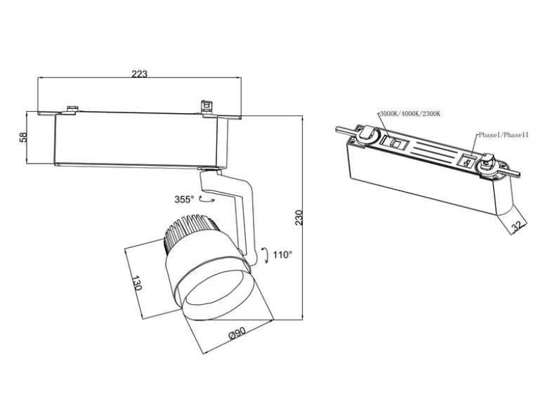 LED Strahler RADIATOR Weiß für DUOline 2-Phasen Schienensystem