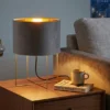 LED Tischeuchte mit Lampenschirm Samt Grau - innen Gold, Höhe 32cm