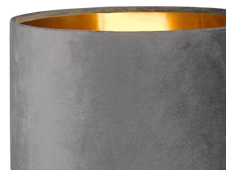 LED Tischeuchte mit Lampenschirm Samt Grau - innen Gold, Höhe 32cm