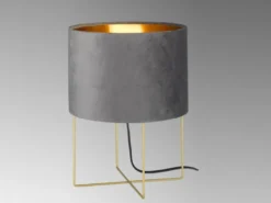 LED Tischeuchte mit Lampenschirm Samt Grau - innen Gold, Höhe 32cm