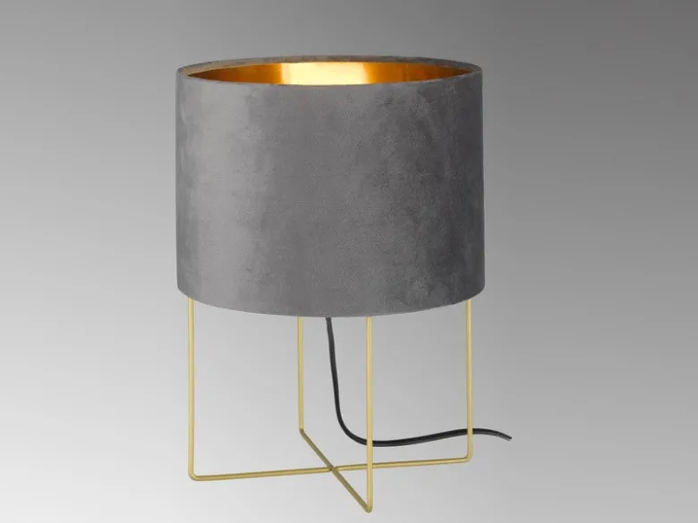 LED Tischeuchte mit Lampenschirm Samt Grau - innen Gold, Höhe 32cm