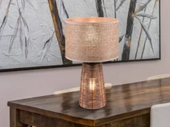 LED Tischlampe aus Naturmaterial Rattan Braun, Höhe 40cm