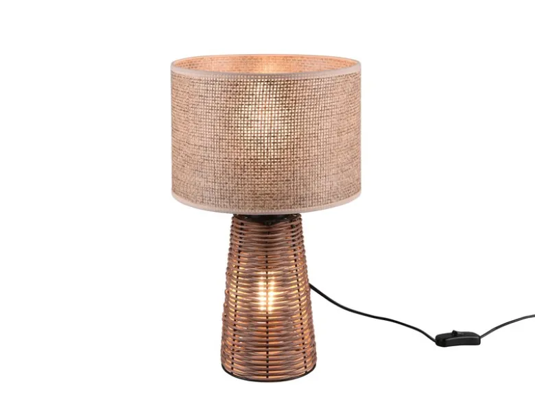 LED Tischlampe aus Naturmaterial Rattan Braun, Höhe 40cm