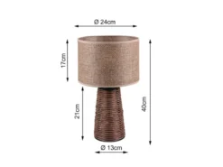 LED Tischlampe aus Naturmaterial Rattan Braun, Höhe 40cm