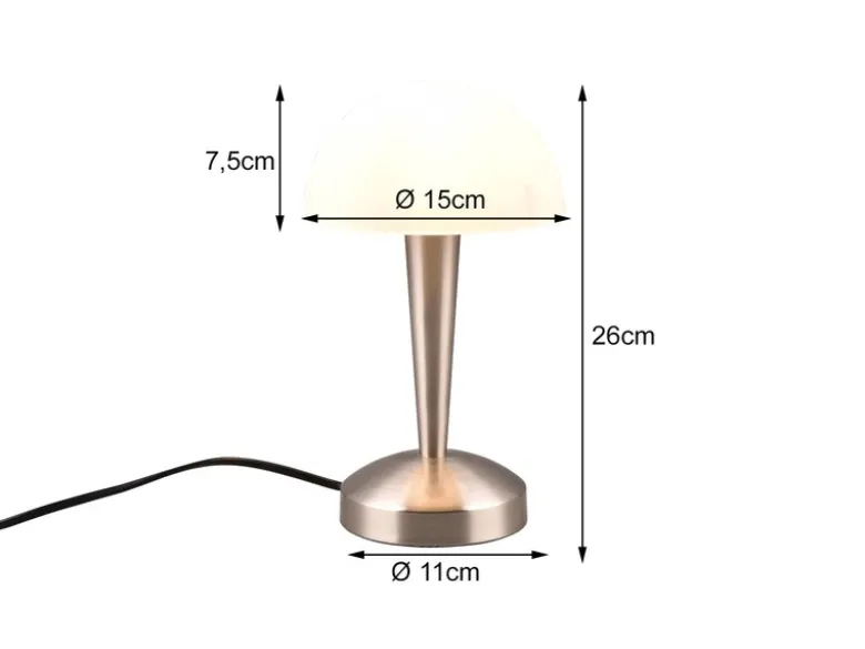 LED Tischlampe CANARIA Silber mit Glasschirm und Touch Funktion, Höhe 26cm