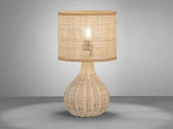 LED Tischlampe dimmbar aus Korbgeflecht, Höhe 37cm