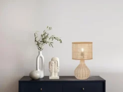 LED Tischlampe dimmbar aus Korbgeflecht, Höhe 37cm
