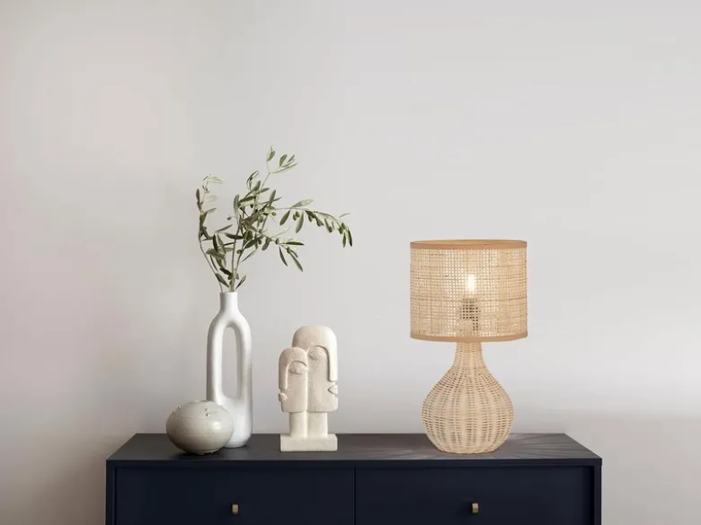 LED Tischlampe dimmbar aus Korbgeflecht, Höhe 37cm