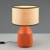 LED Tischlampe dimmbar, Keramikfuß Terrakotta, Papierschirm geflochten, H43cm