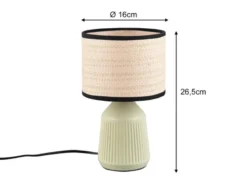 LED Tischlampe dimmbar, Keramikfuß Grün, Papierschirm geflochten, Höhe 26,5cm