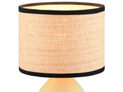 LED Tischlampe dimmbar, Keramikfuß Grün, Papierschirm geflochten, Höhe 26,5cm