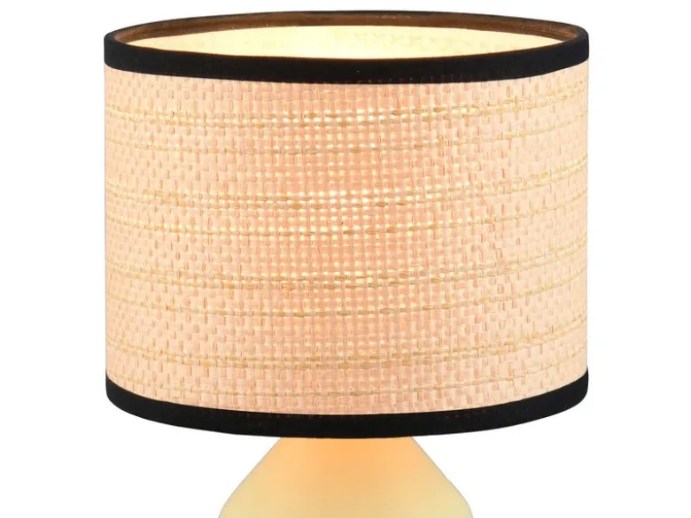 LED Tischlampe dimmbar, Keramikfuß Grün, Papierschirm geflochten, Höhe 26,5cm