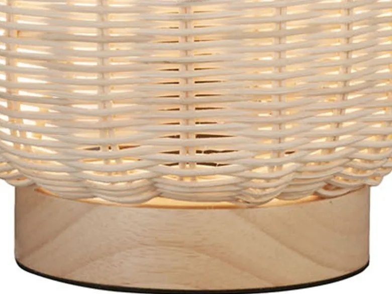 LED Tischlampe dimmbar, Laterne aus Holz & Korbgeflecht, Höhe 28,5cm