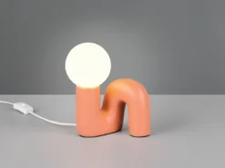 LED Tischlampe Keramik Apricot, Glas Weiß, Höhe 21,5cm