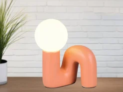 LED Tischlampe Keramik Apricot, Glas Weiß, Höhe 21,5cm