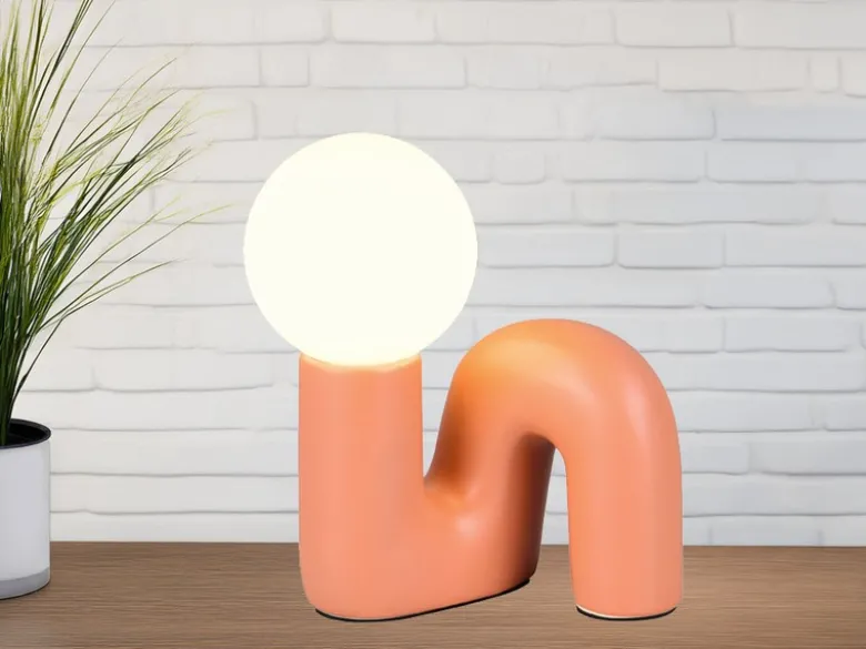 LED Tischlampe Keramik Apricot, Glas Weiß, Höhe 21,5cm