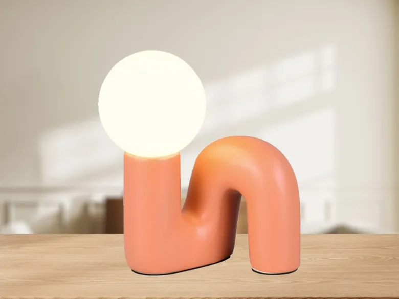 LED Tischlampe Keramik Apricot, Glas Weiß, Höhe 21,5cm