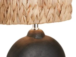 LED Tischlampe Keramikfuß Schwarz mit Seegras Lampenschirm, Höhe 38,5cm