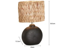 LED Tischlampe Keramikfuß Schwarz mit Seegras Lampenschirm, Höhe 38,5cm