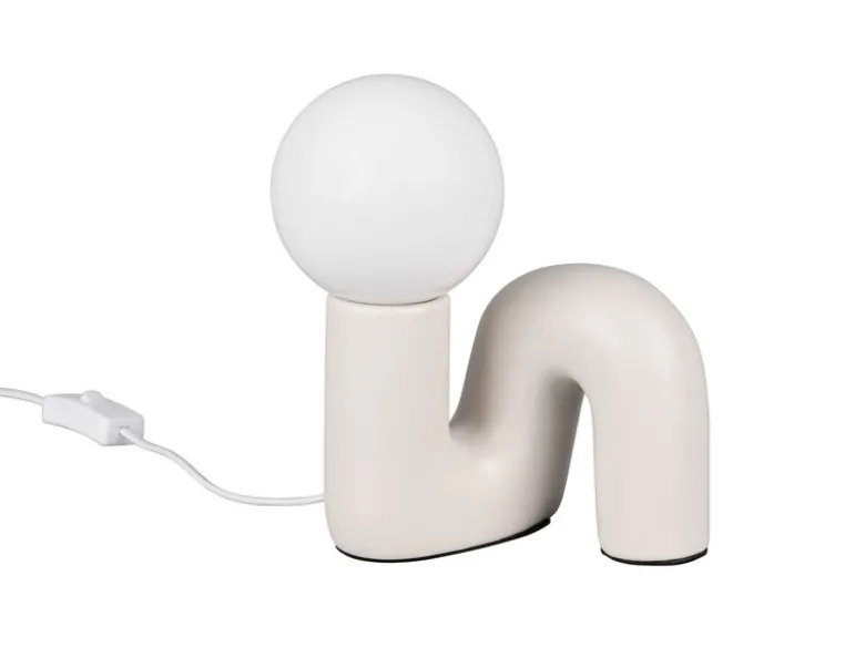 LED Tischlampe Keramik Grau, Glas Weiß, Höhe 21,5cm