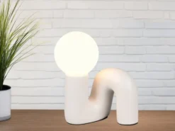 LED Tischlampe Keramik Grau, Glas Weiß, Höhe 21,5cm