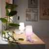 LED Tischlampe Keramik Lila mit Stoffschirm, Höhe 24,5cm