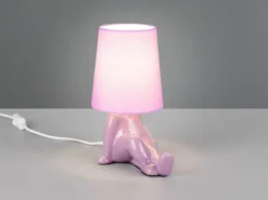 LED Tischlampe Keramik Lila mit Stoffschirm, Höhe 24,5cm