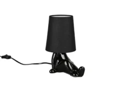 LED Tischlampe Keramik Schwarz mit Stoffschirm, Höhe 24,5cm