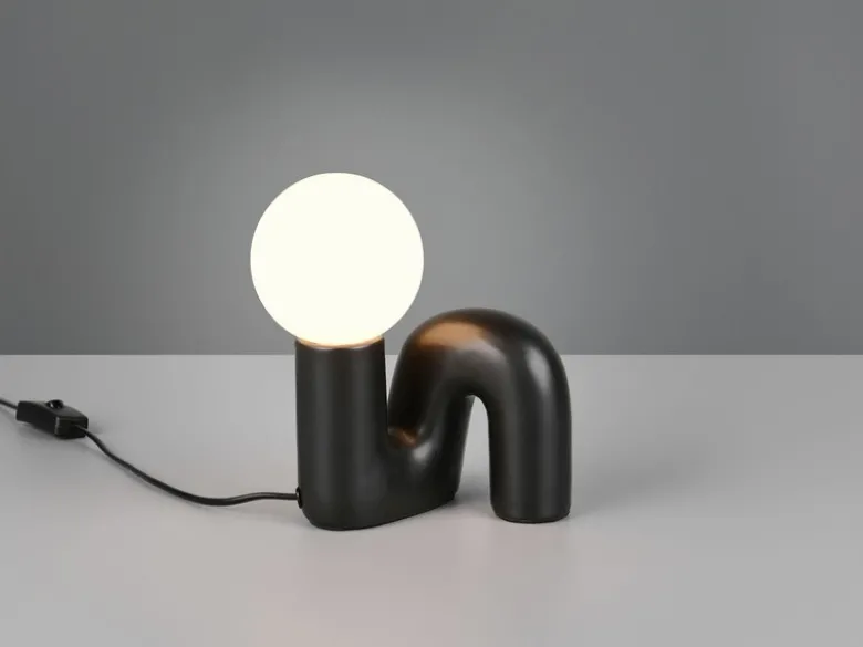 LED Tischlampe Keramik Schwarz, Glas Weiß, Höhe 21,5cm