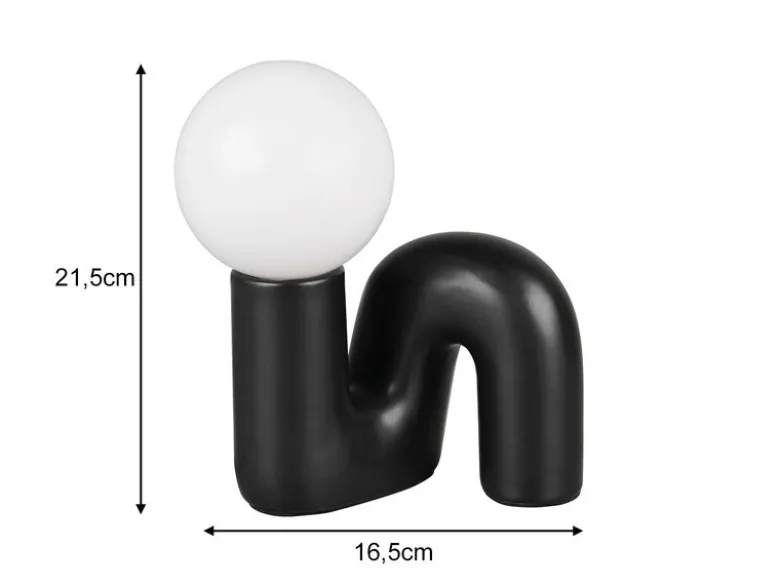 LED Tischlampe Keramik Schwarz, Glas Weiß, Höhe 21,5cm