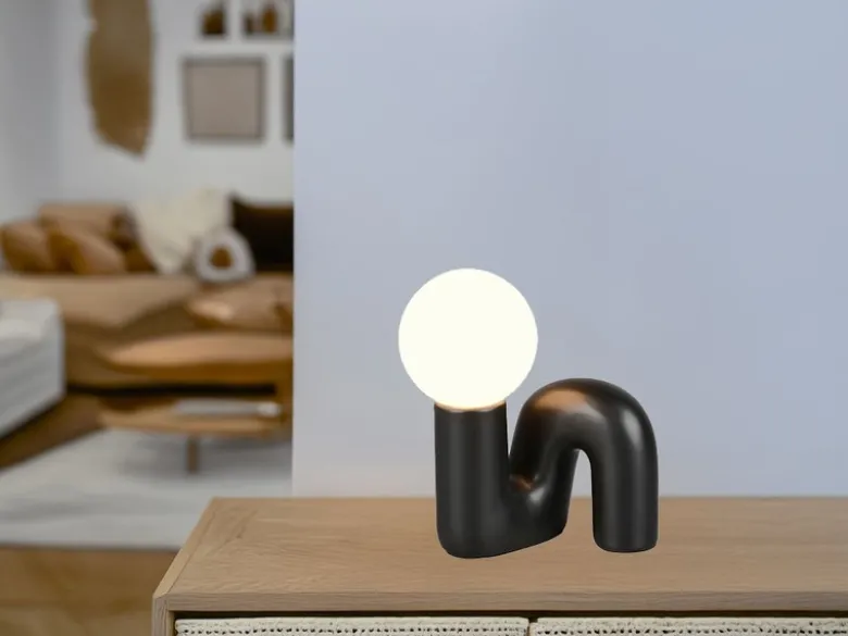 LED Tischlampe Keramik Schwarz, Glas Weiß, Höhe 21,5cm