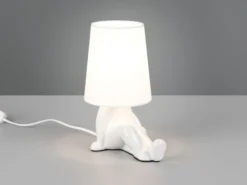 LED Tischlampe Keramik Weiß mit Stoffschirm, Höhe 24,5cm
