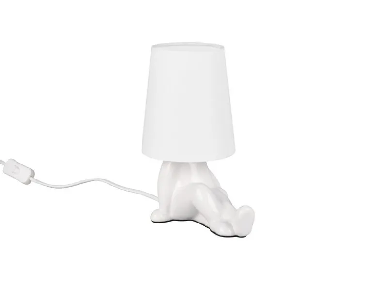 LED Tischlampe Keramik Weiß mit Stoffschirm, Höhe 24,5cm