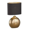 LED Tischlampe mit Keramikfuß Bronze Antik & Stoffschirm Schwarz Gold, Höhe 39cm