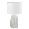 LED Tischlampe mit Keramikfuß Beige & Leinenschirm Weiß, Höhe 39cm