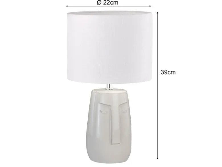 LED Tischlampe mit Keramikfuß Beige & Leinenschirm Weiß, Höhe 39cm
