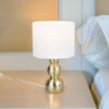LED Tischlampe mit Keramikfuß Gold & Stoffschirm Weiß, Höhe 29cm